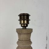 Wabi sabi brutalist wood turned table lamp in the style of Charles Dudouyt