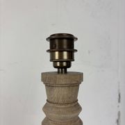 Wabi sabi brutalist wood turned table lamp in the style of Charles Dudouyt