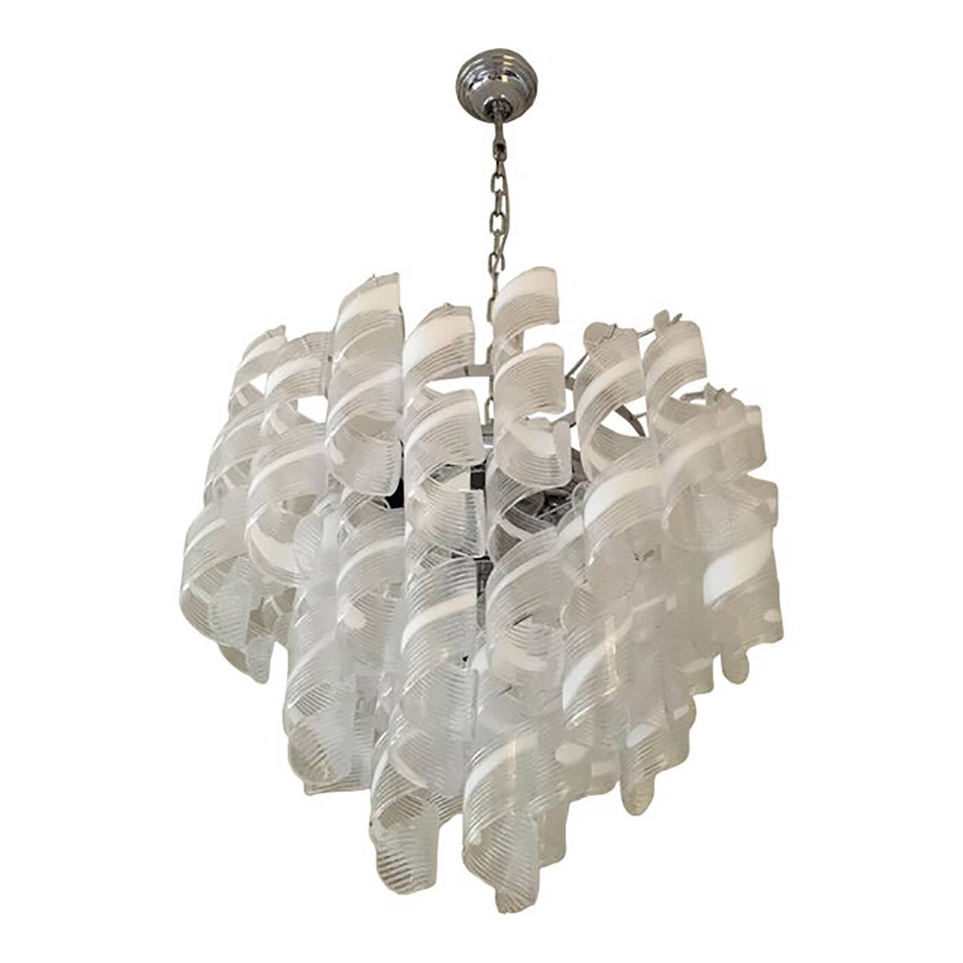 Murano Glass Sputnik Chandelier With Swirling Italian Glass Clear and White