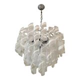 Murano Glass Sputnik Chandelier With Swirling Italian Glass Clear and White