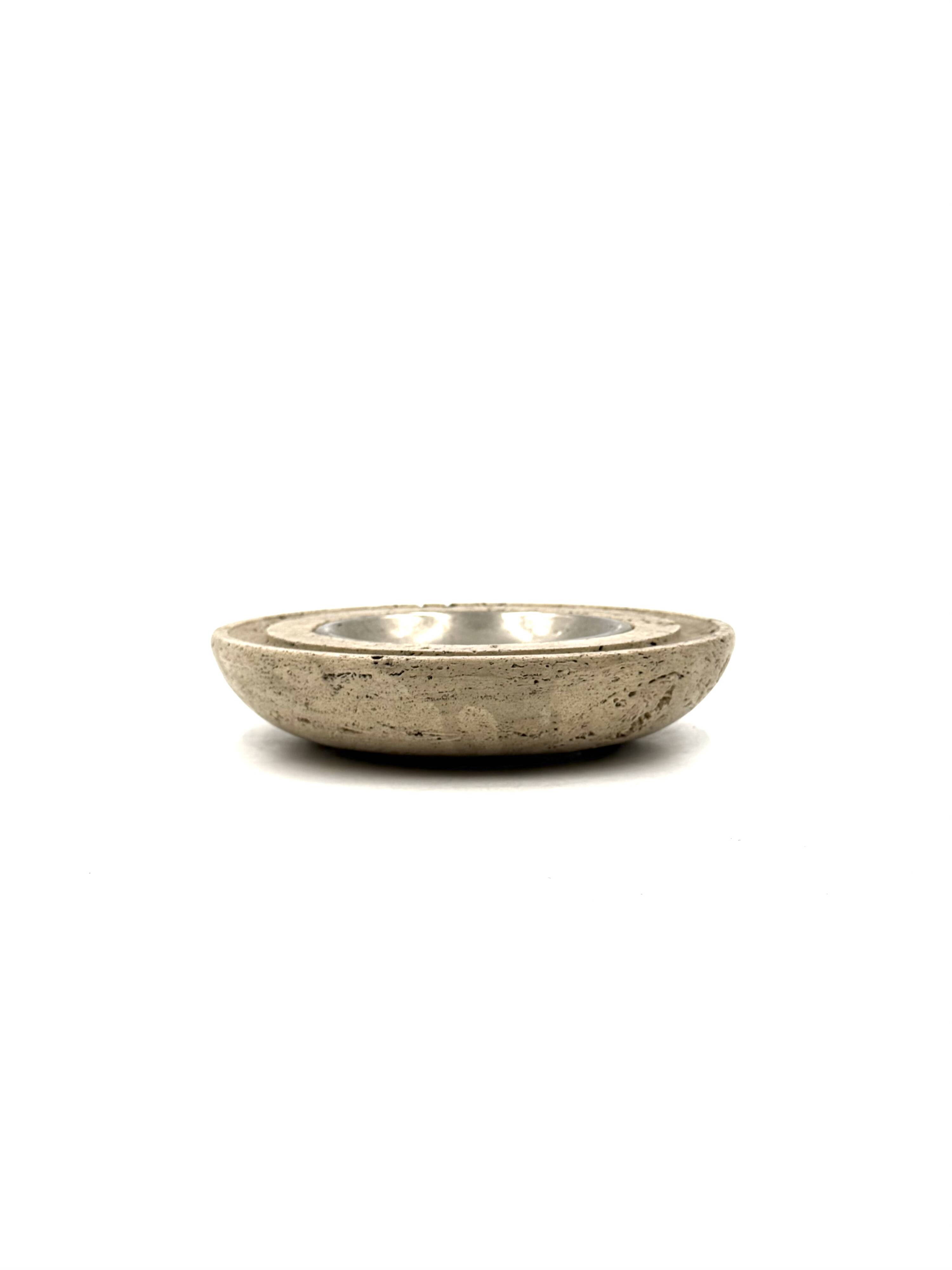 Travertine & brass vide poche / ashtray, Cerri Nestore, Italy, 1970s