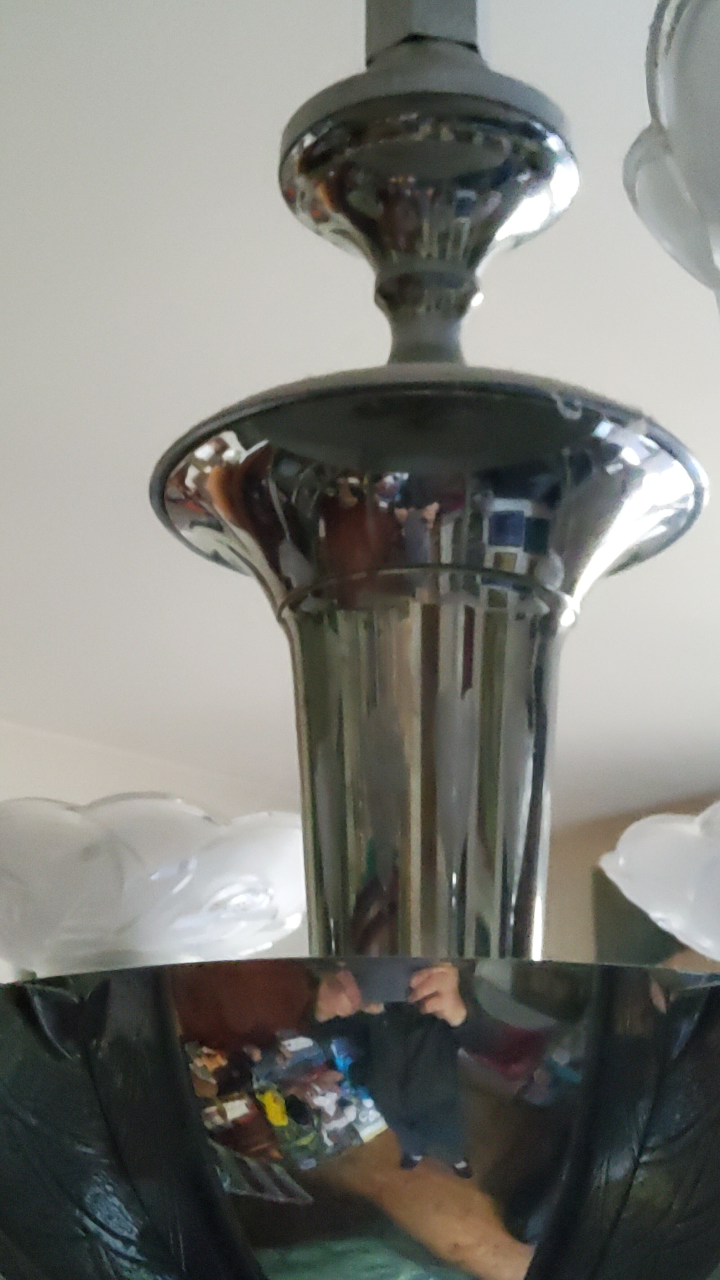 Art deco chandelier in chromed metal and glass 6 arms of lights