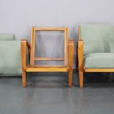 1960s Kozelka and Kropacek Restored Pair of Oak Armchairs, Rare Model