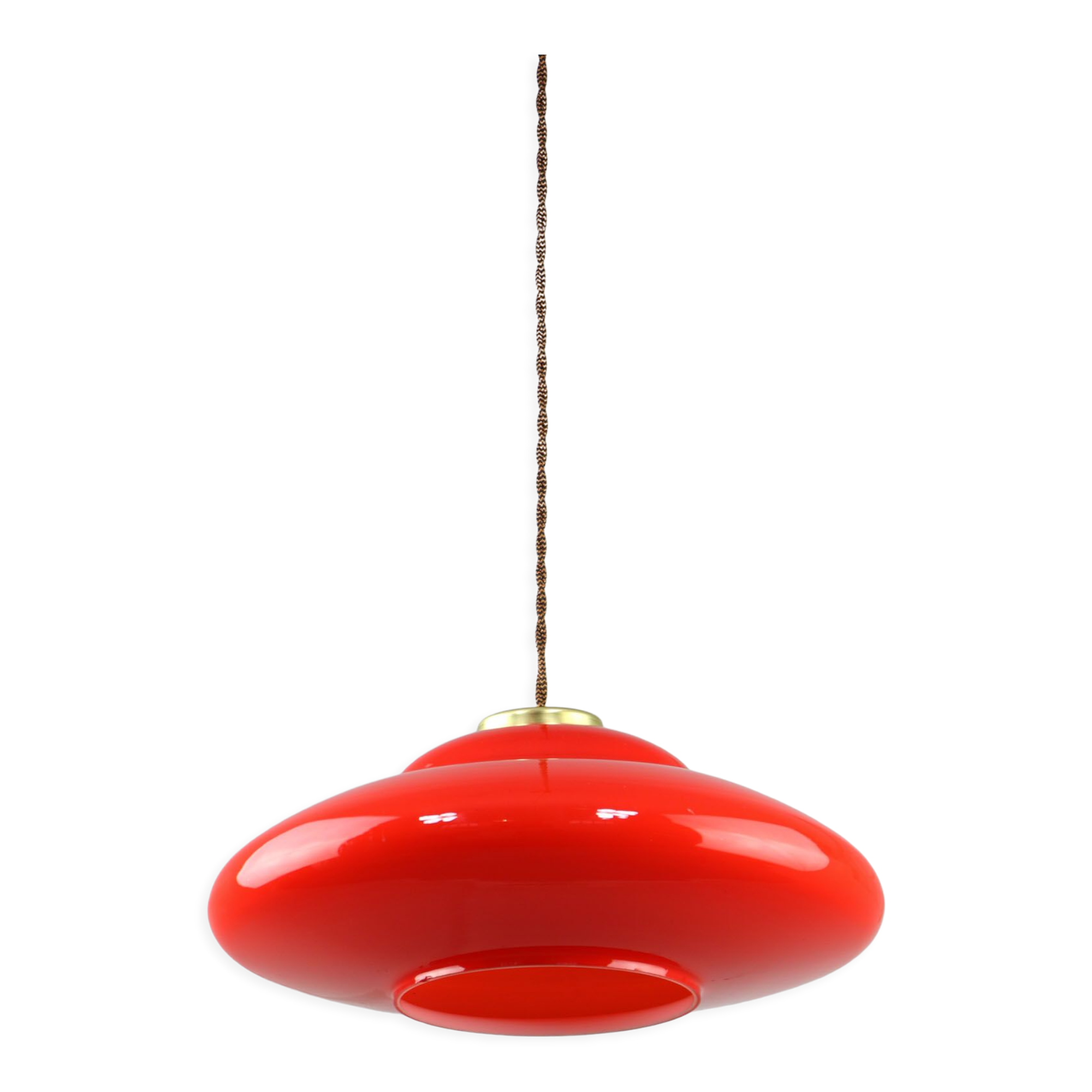 Mid-century red Glass & Brass Saucer Lamp