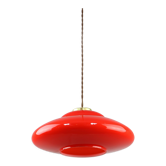 Lampe de soucoupe en verre rouge et laiton du milieu du siècle
