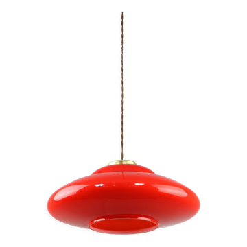 Mid-century red Glass & Brass Saucer Lamp