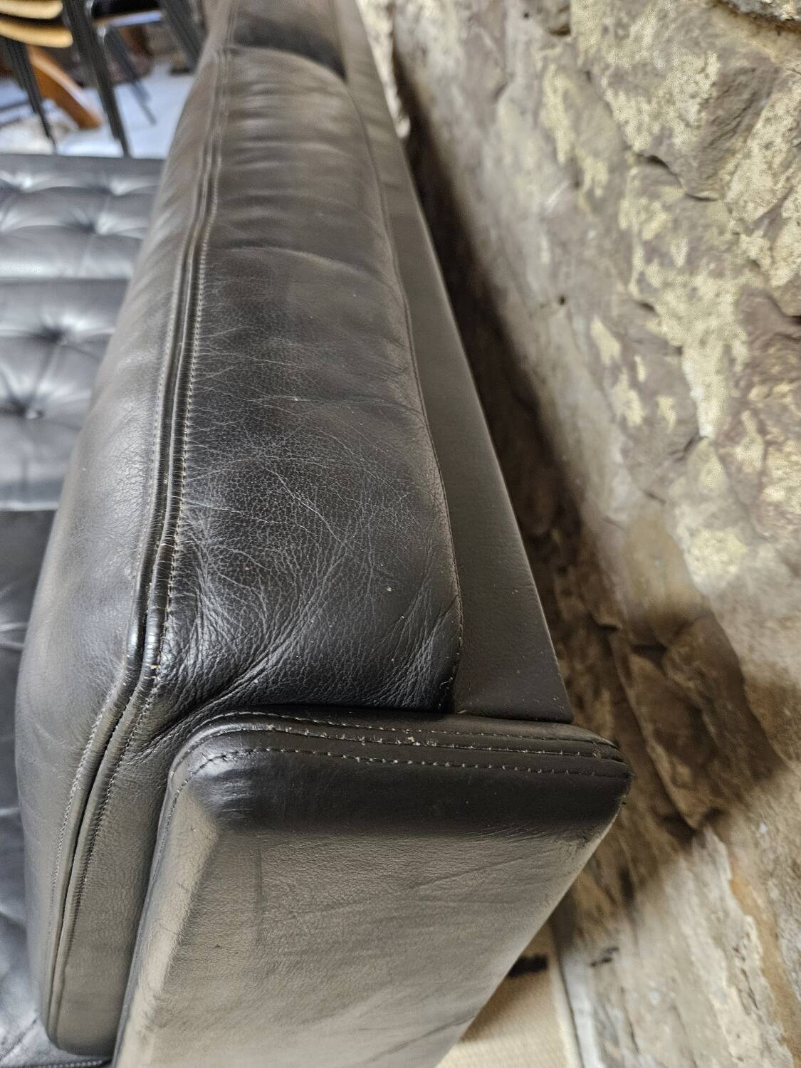 Vintage leather bench sofa 1970"