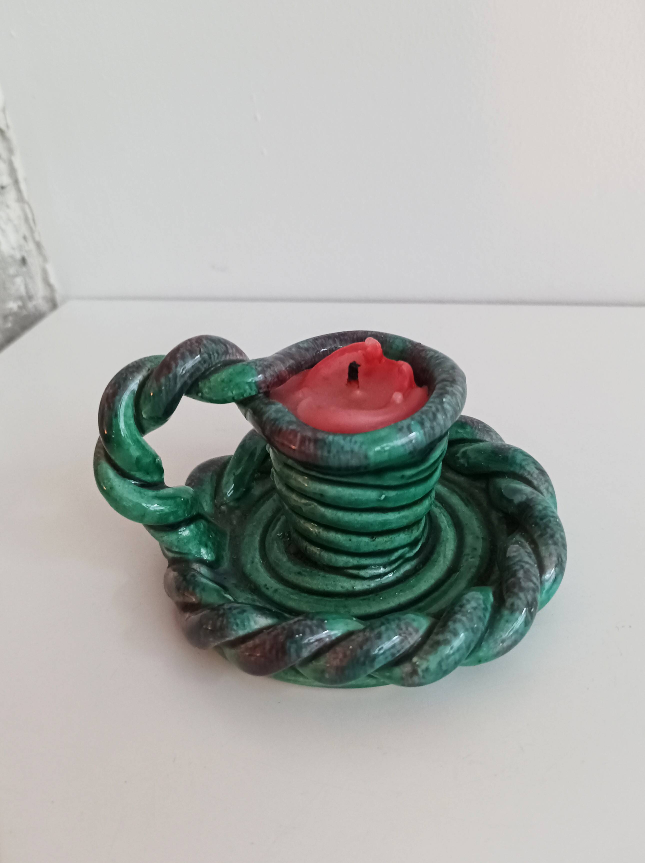 Quimper braided ceramic candle holder signed