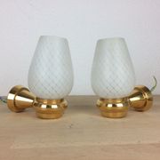 Pair of solid brass and white opaline wall lamps