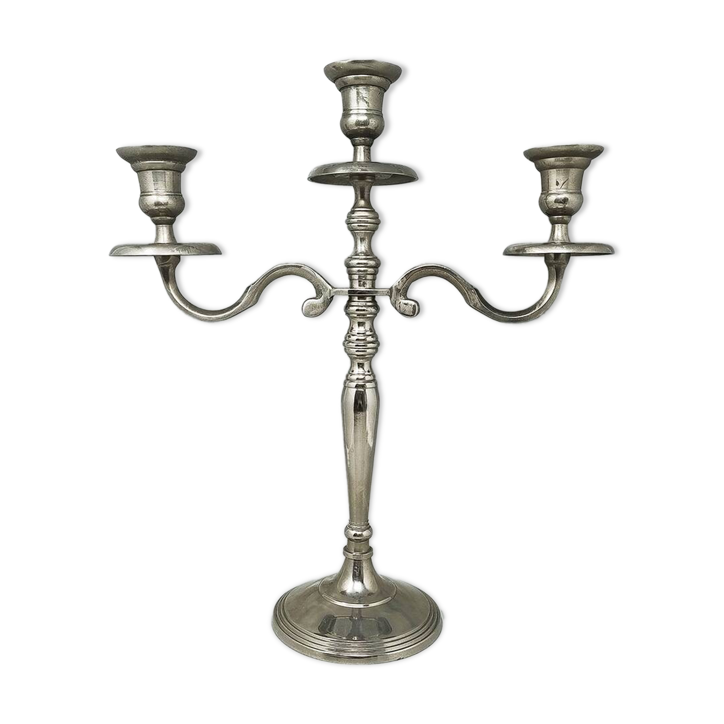 1950s Stunning Candelabra for Three Candles in Stainless Steel. Handmade. Made in Italy