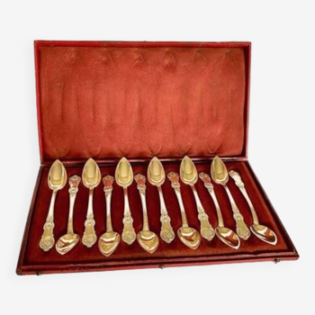 12 silver-gilt mocha spoons, with its case