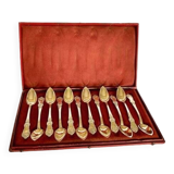 12 silver-gilt mocha spoons, with its case