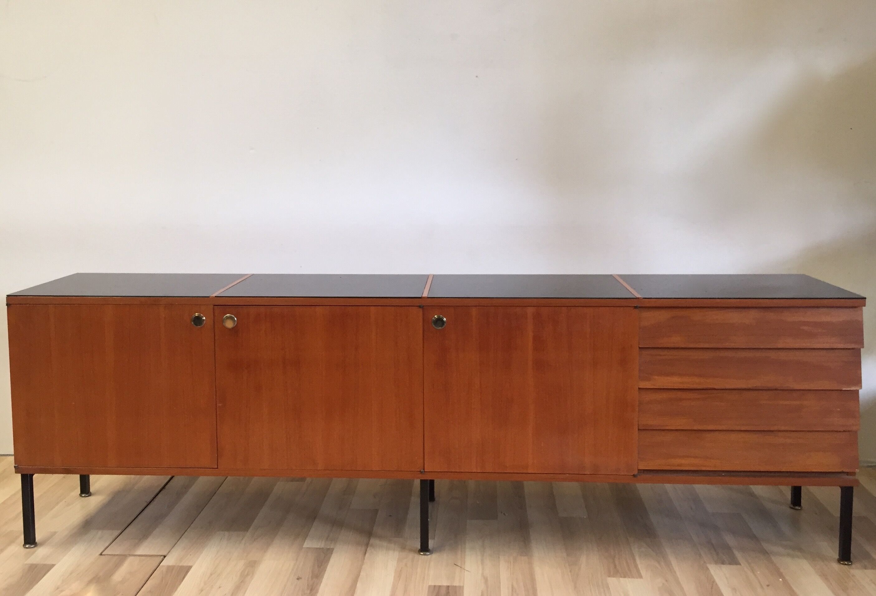 Modernist sideboard Louis Paolozzi in teak 240 cm