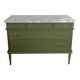 Louis XVI style olive green commode with marble.