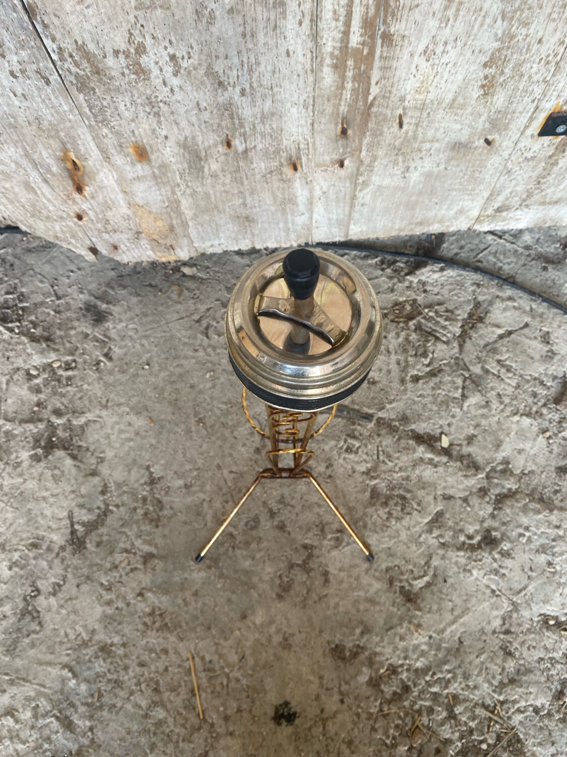 Vintage Golden Metal Stand Ashtray + Magazine Holder France