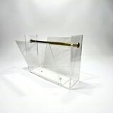 Vintage David Lange magazine rack for Roche Bobois - Plexiglas and brass