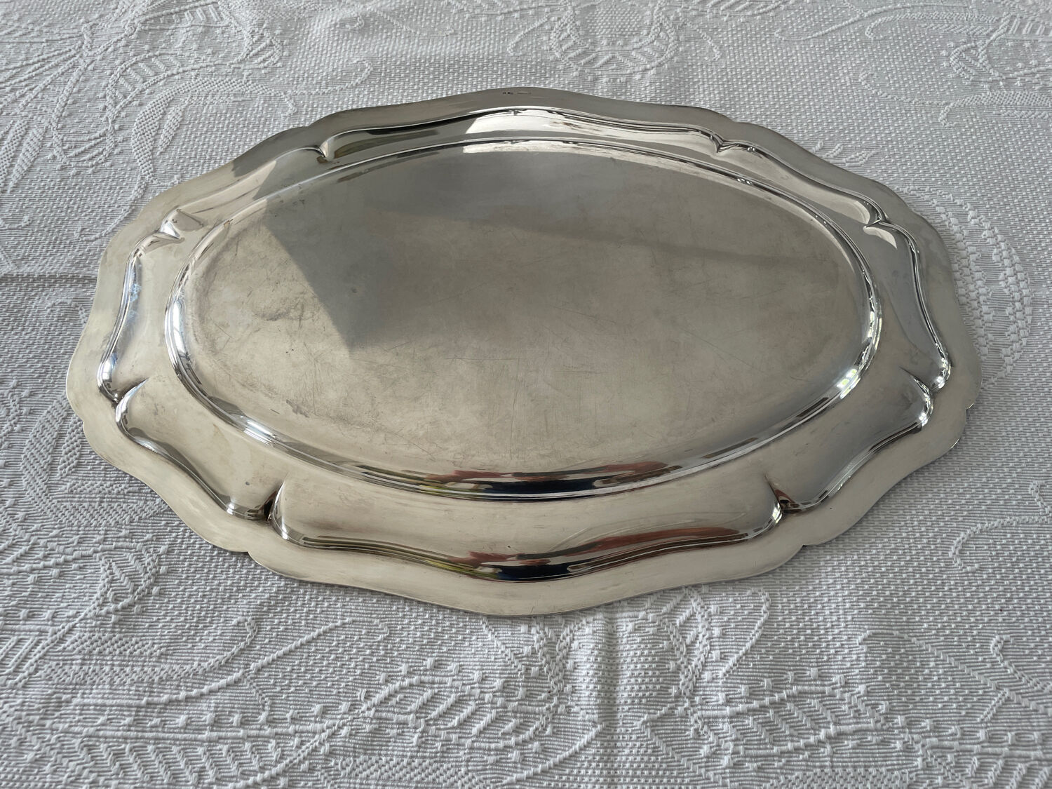 Large plate in silver metal goldsmith Orbrille 51 x 35 cm.