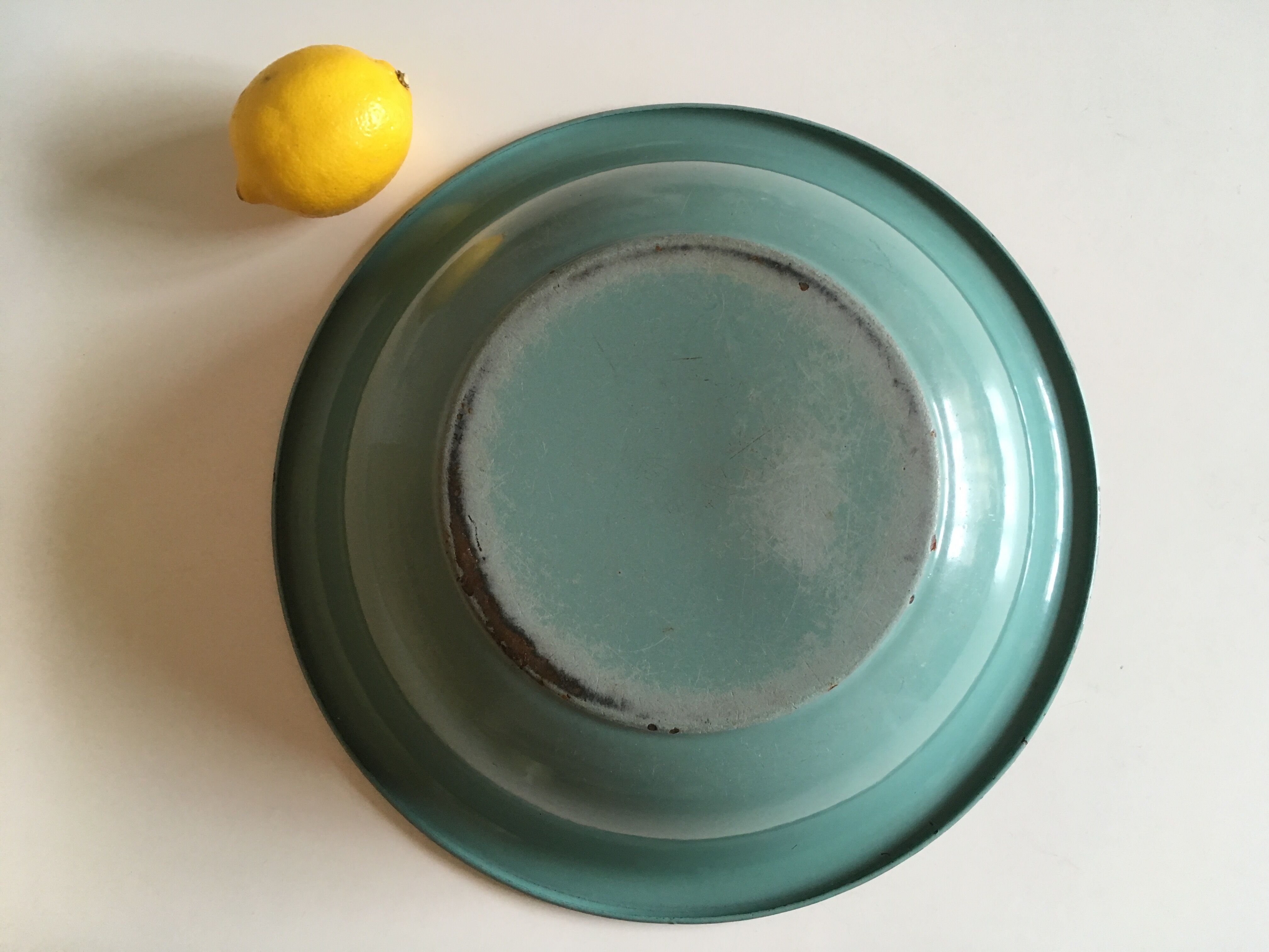 Dish plate glazed turquoise green farm, years 50