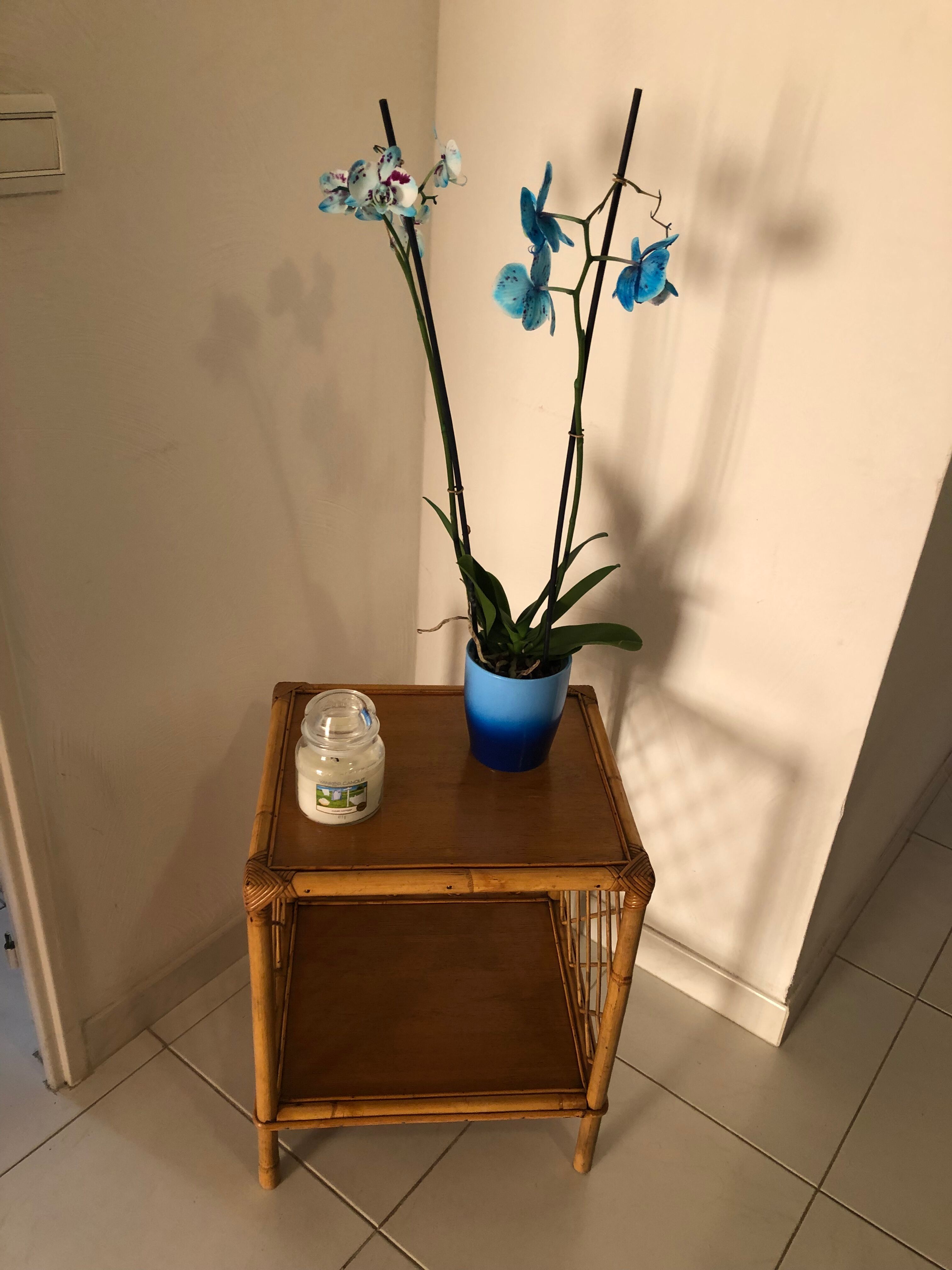 Rattan and bamboo side table