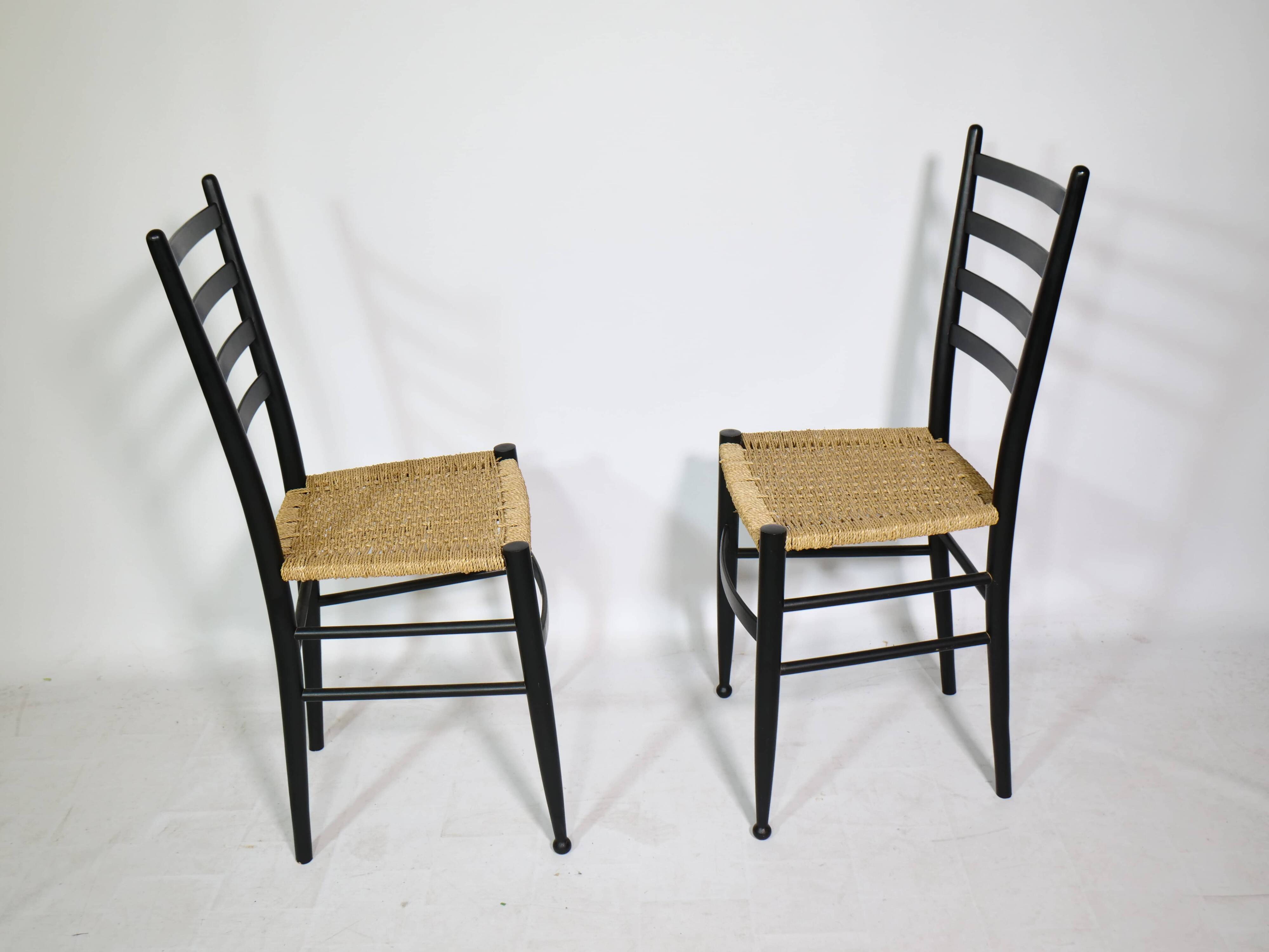 Mid-Century Italian Dining Chairs with Woven Seats, Set of 6, 1960s–70s