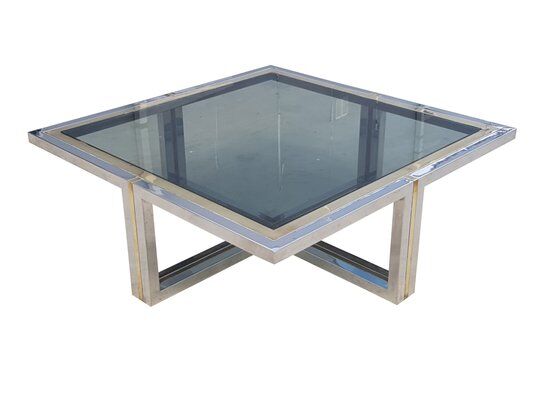 Vintage coffee table in brass and chrome, 1970