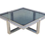 Table basse vintage en laiton et chrome, 1970
