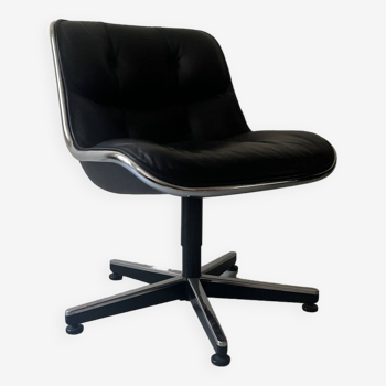 Black leather office chair and armrest by Charles Pollock for Knoll International