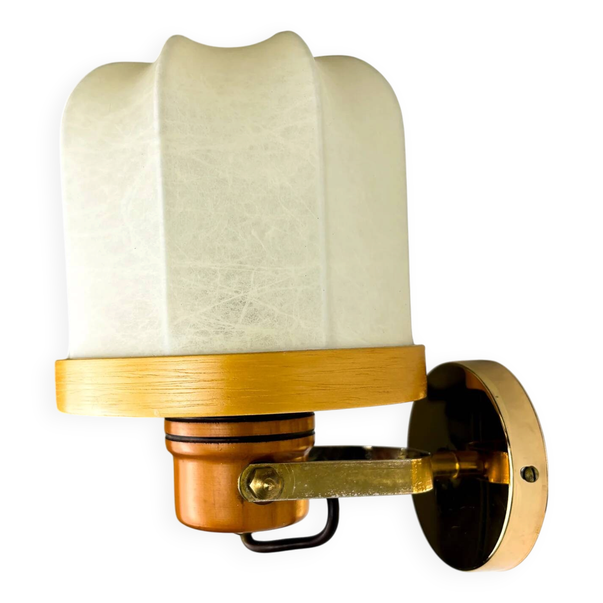Italian articulated "Cocoon" wall light, resin and pine, 1970s
