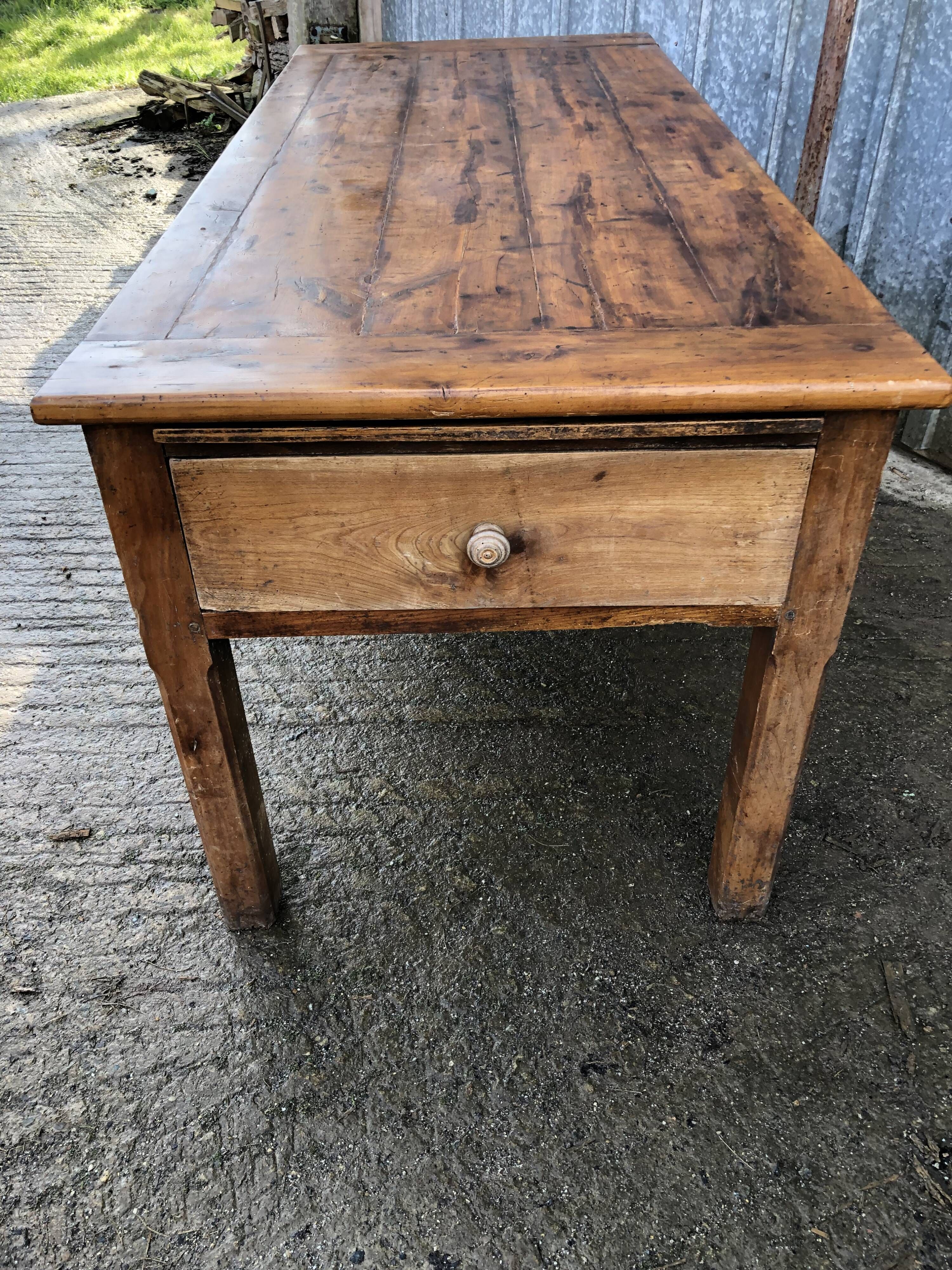 Antique Rustic Solid Cherry Farmhouse Table with 3 Drawers and 1 Pull Out