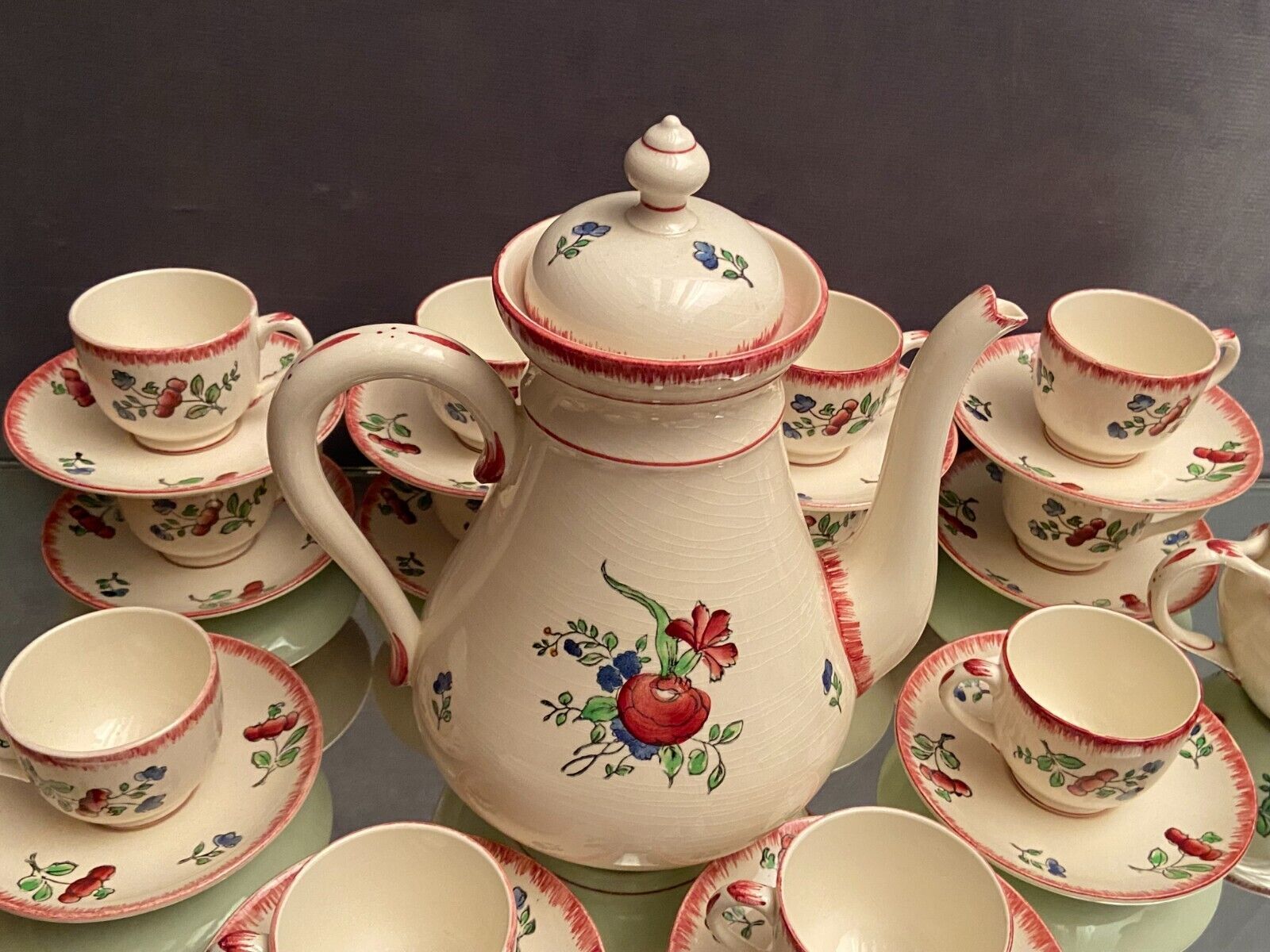 Gien tiled coffee set décor Lorraine Coffee maker cups milk jug