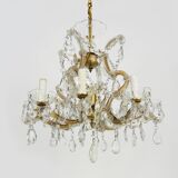 Old chandelier, pendant light, Marie Thérèse light with 9 lights and glass pendants. 1980s