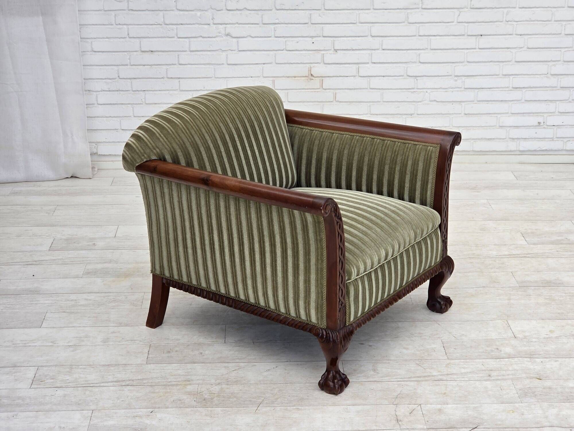 1950s, Danish armchair, furniture velour, teak wood.