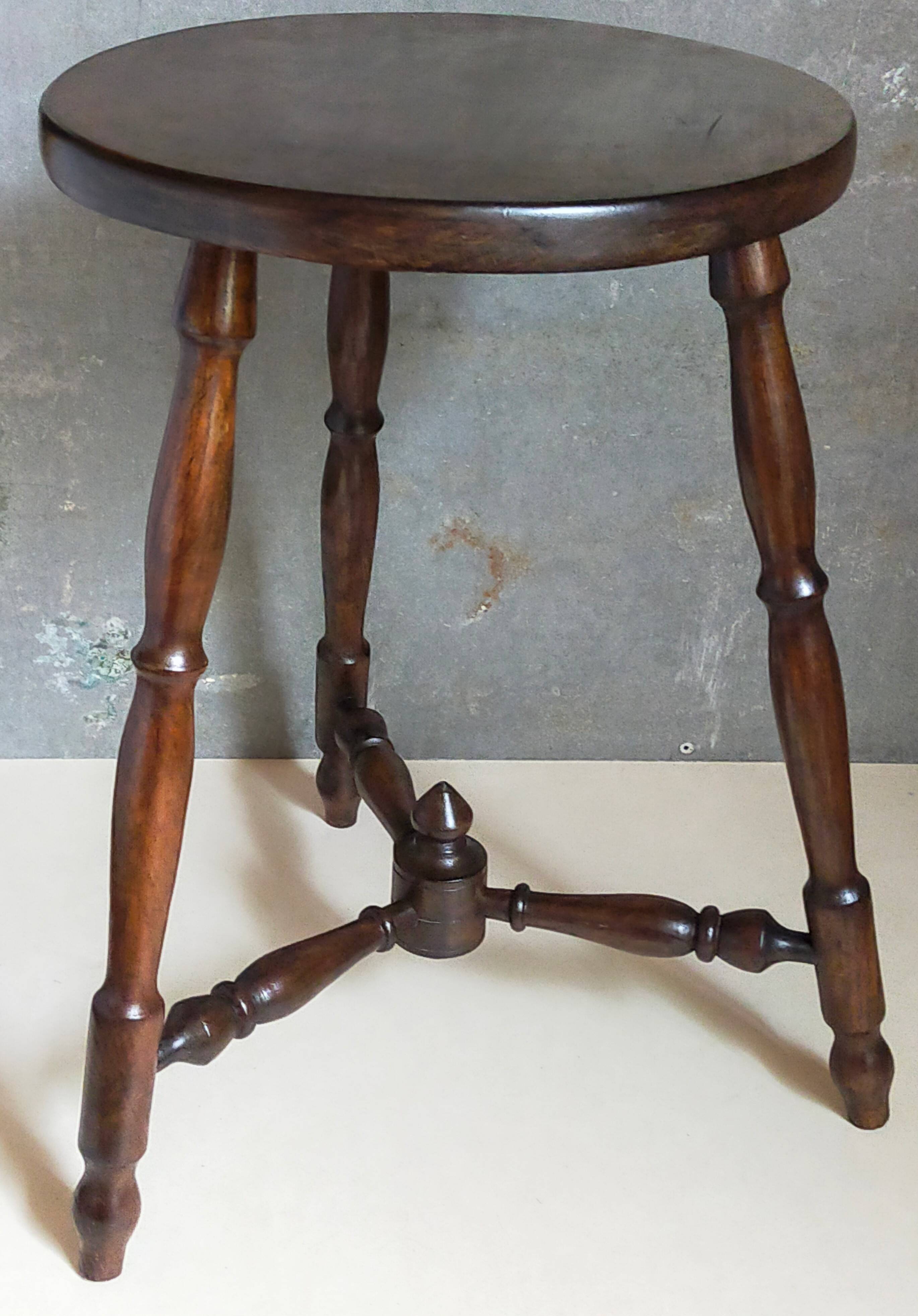 Vintage turned solid wood tripod stool