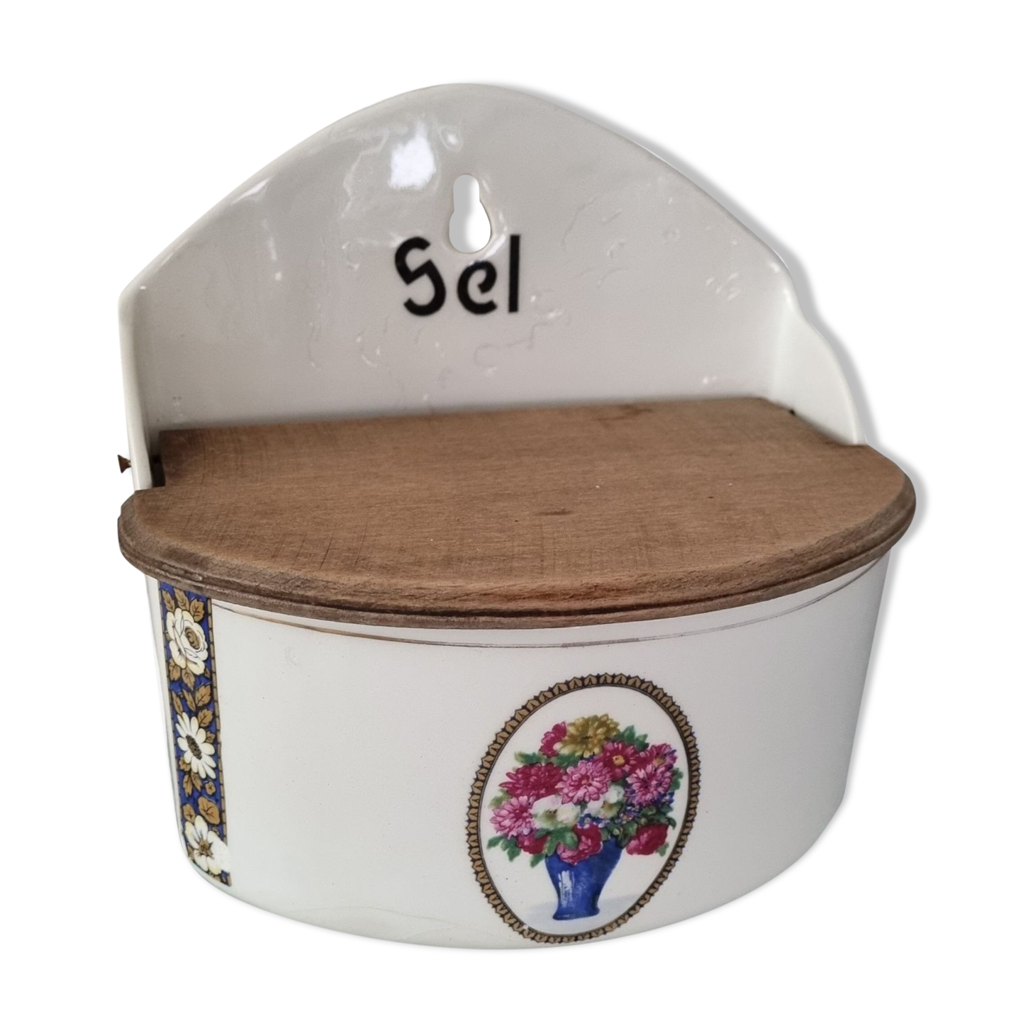 Old porcelain salt box at the beginning of the twentieth century