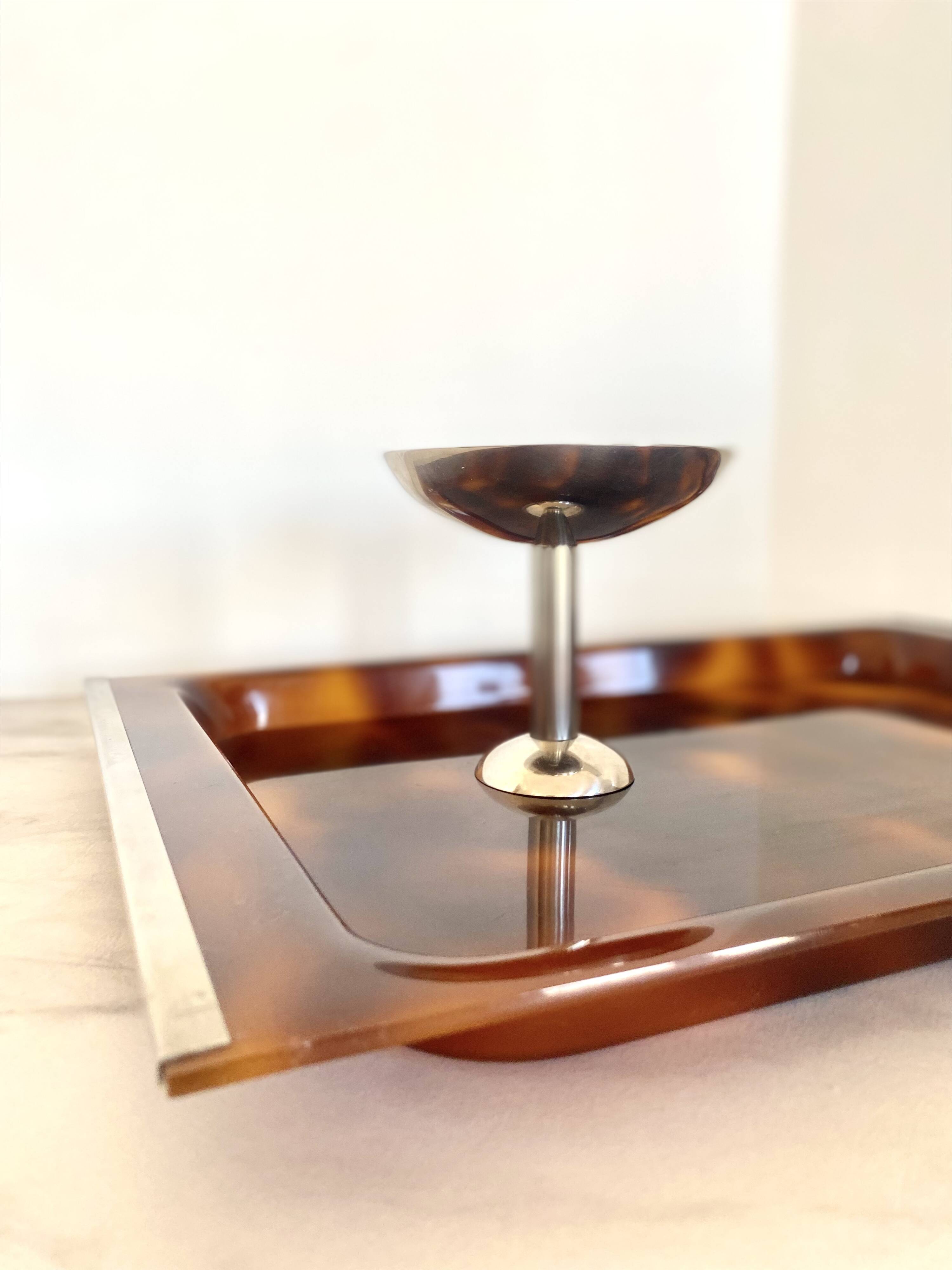 Service tray in plexiglass / lucite with tortoiseshell effect