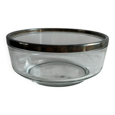 Saladier Verre et métal argenté, cerclage argent