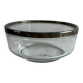 Saladier Verre et métal argenté, cerclage argent