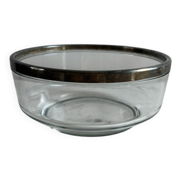 Saladier Verre et métal argenté, cerclage argent