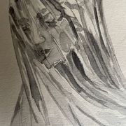 Painting signed watercolor monochrome sepia study statue of “the veiled virgin by Giovanni Strazza”