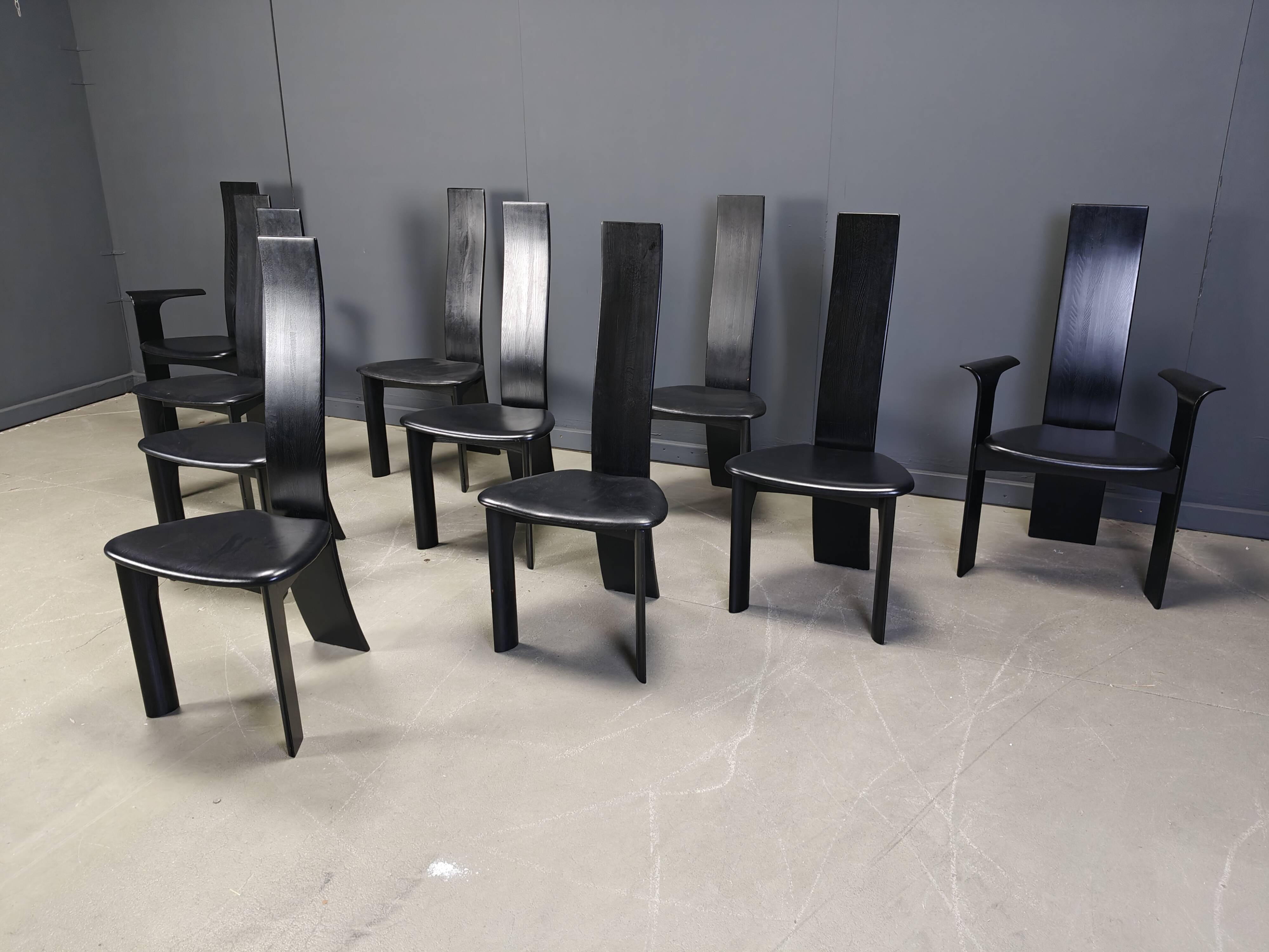 Set of 10 belgian high back dining chairs, 1980s