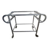 1950 bar cart, aluminum and glass serving trolley, design in the style of Adnet