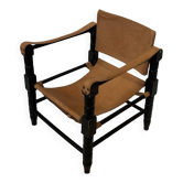 Vintage Safari armchair leather and wood 1960s design