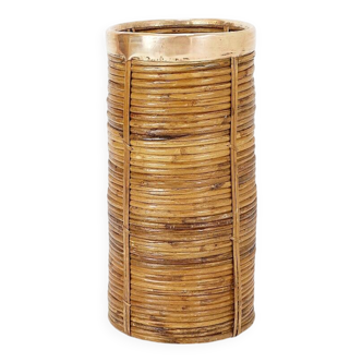1970's Rattan and Brass Umbrella Stand