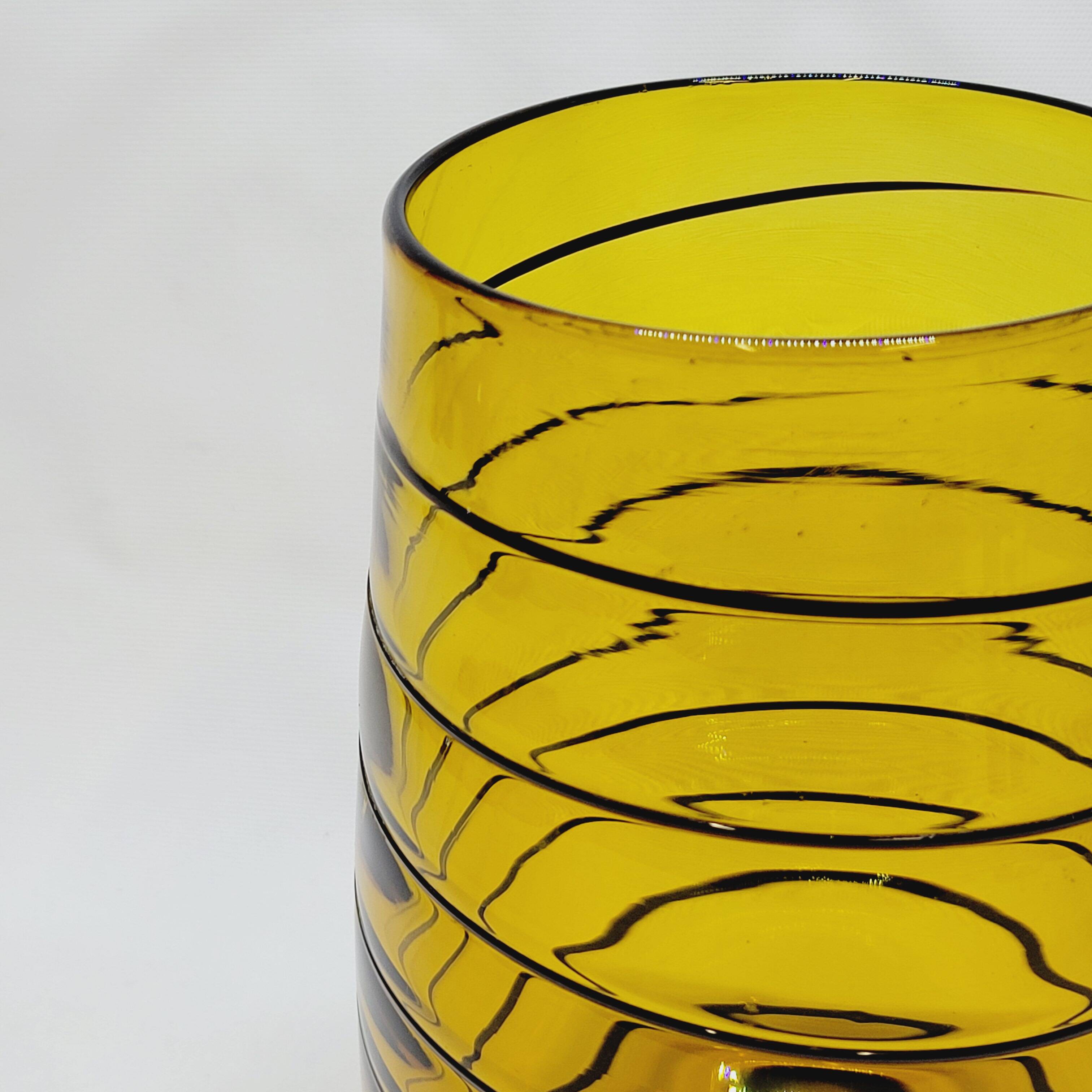 Vintage Murano Vase Mid Century Blown Glass Yellow Brown Spiral Style Ve