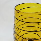Vintage Murano Vase Mid Century Blown Glass Yellow Brown Spiral Style Ve