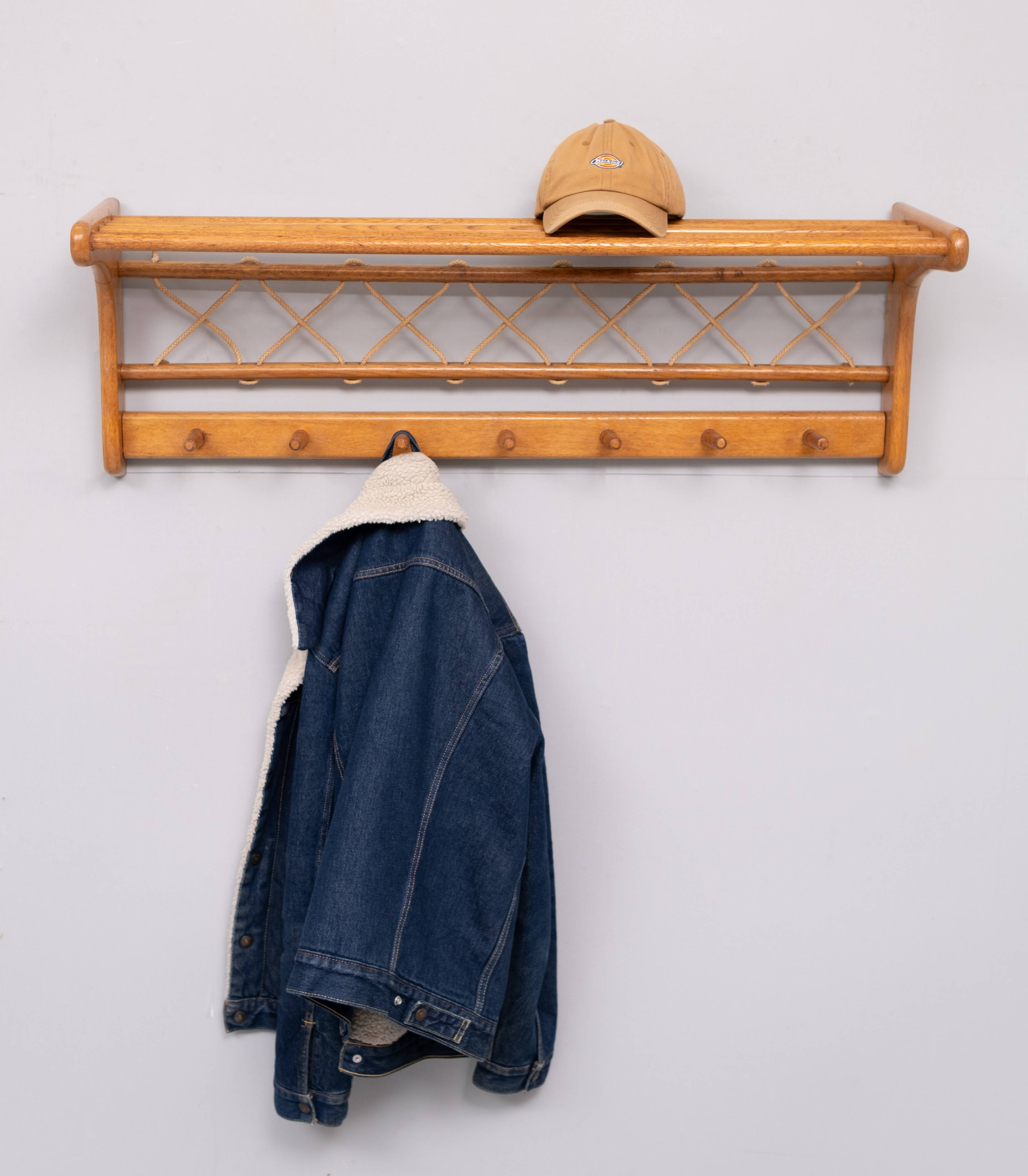 Solid Oak hanging Coatrack Johan Wulfers 1950s Holland