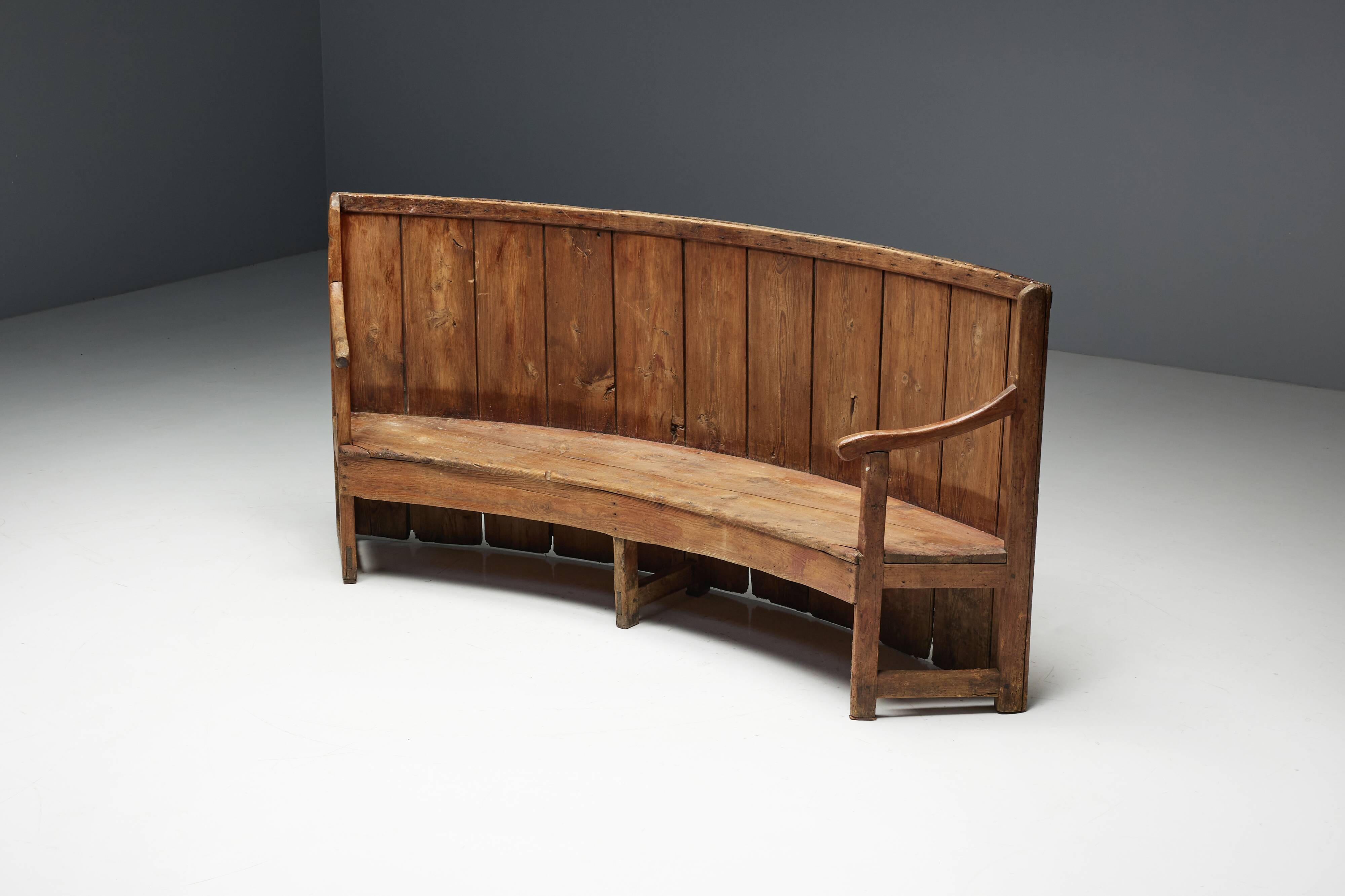 Rustic High-Back Tavern Settle, England, 18th Century