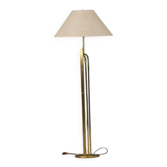 Vintage floor brass lamp with fabric lampshade, Italy 1970s