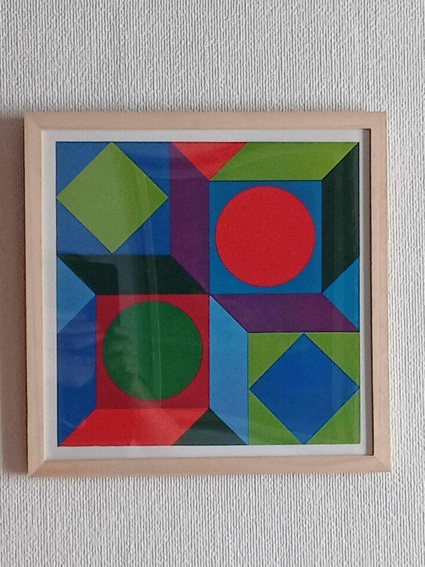 Tableau Vintage Art Optique - Kinetic Geometry - Wooden Frame 30x30cm