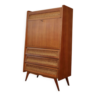 Wood and rattan secretary